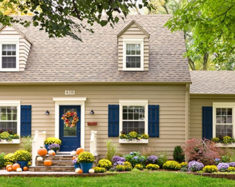 Tan Siding with Dark Blue Opening