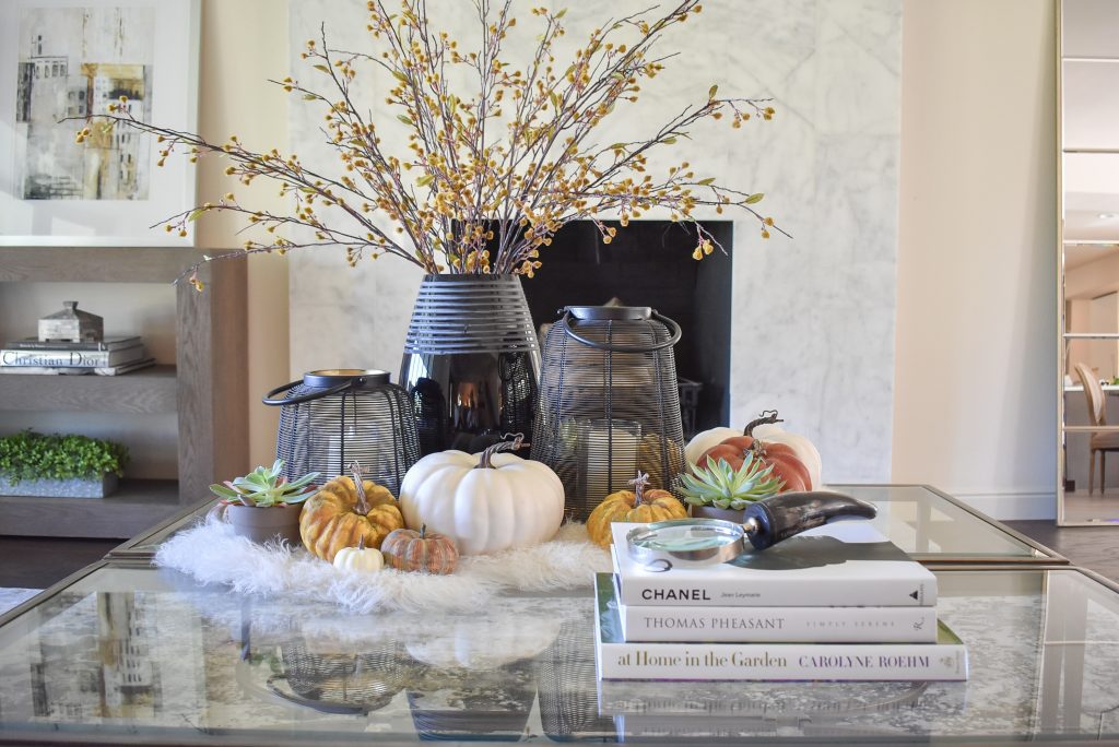 A Fall Coffee Table using Gourds