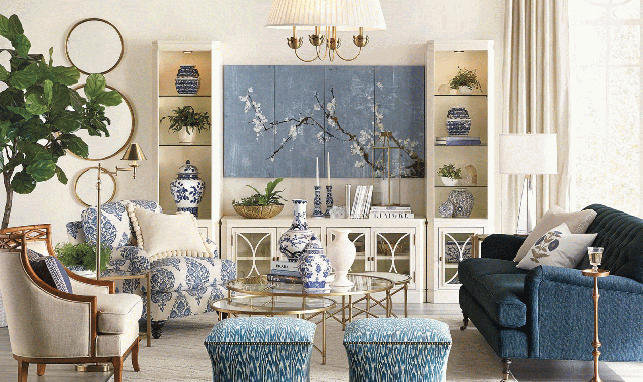 Beige and Blue Patterned Area Rug Living Room