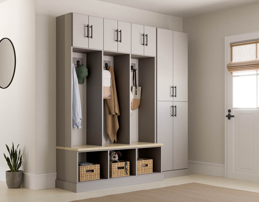 Bench with Tall Cabinet and Shelves