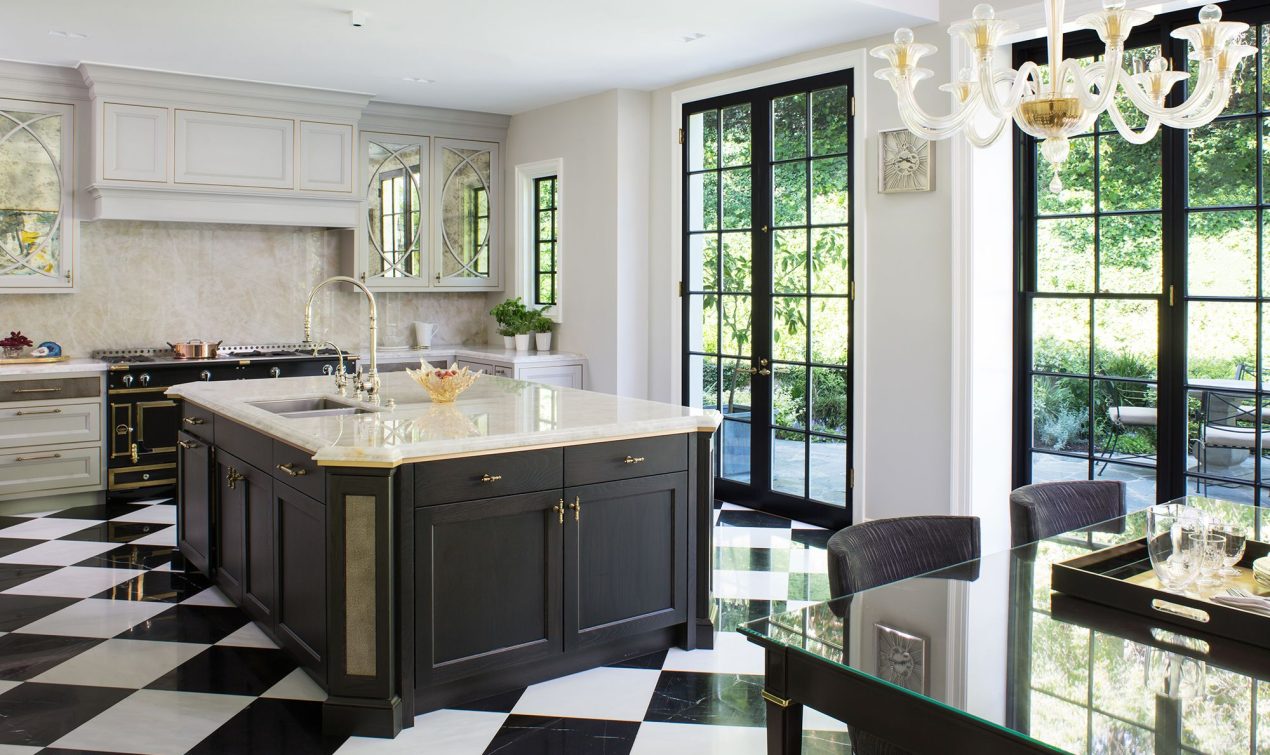 Contrasting Black Island in the All-White Kitchen Setup