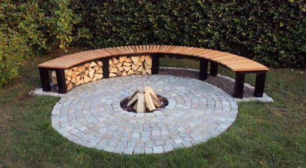 Fire Pit with Wooden Seating