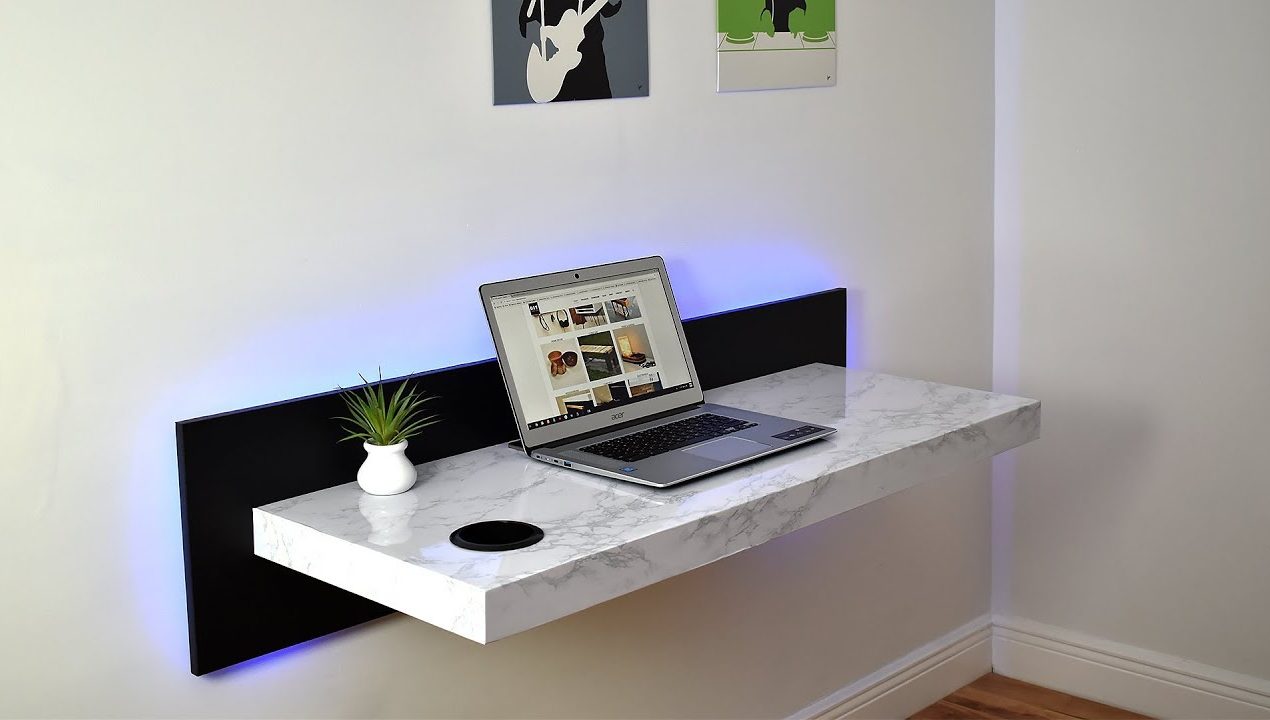 Floating Desk with LED Lighting and High Gloss Finish