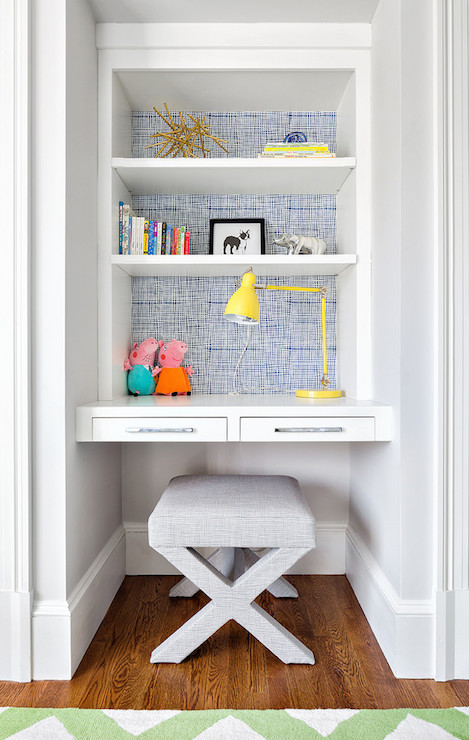 Floating Desk with Stacked Shelves and Platforms