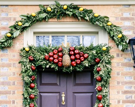 Door with holiday decorations