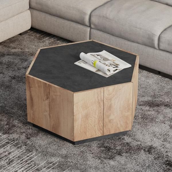 Hexagon Wood Drum Coffee Table