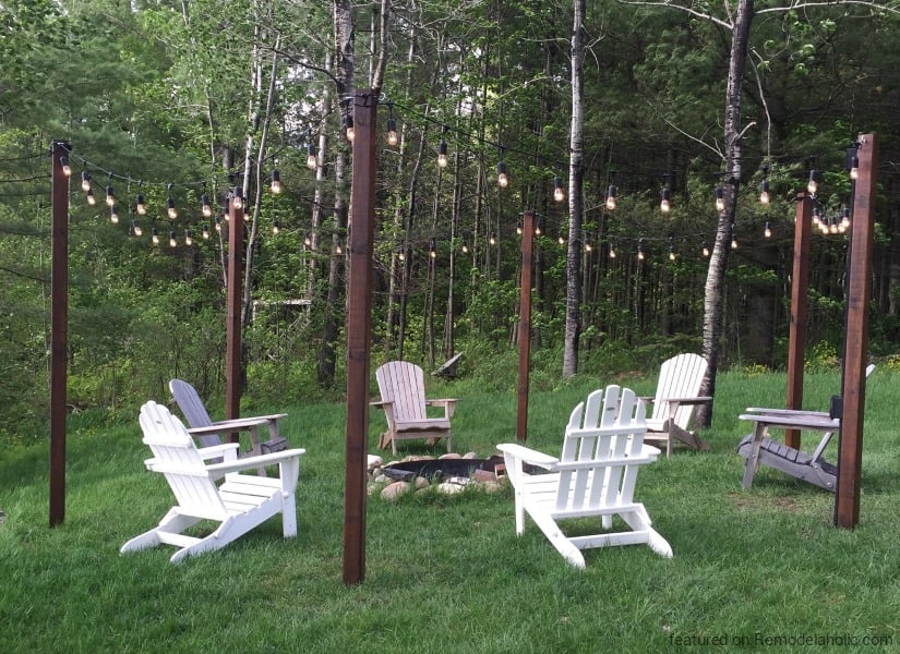 Metallic Fire Pit with String Lights