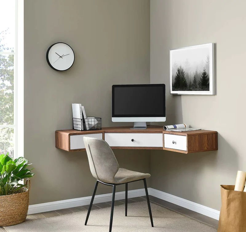 Mirrored Floating Desk with Crystal Drawer Knobs