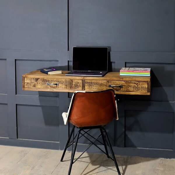 Reclaimed Wood Floating Desk with Weathered Finish