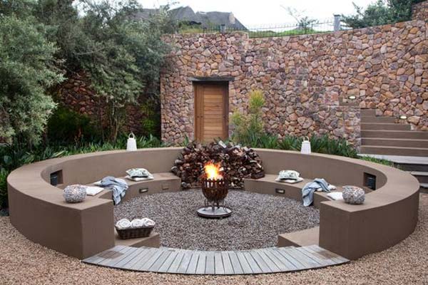 Relax and Unwind with a Wood and Stone Sunken Fire Pit