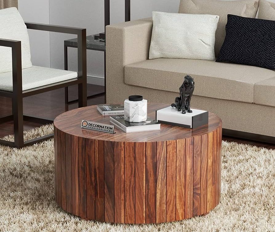 Round Wood Drum Coffee Table