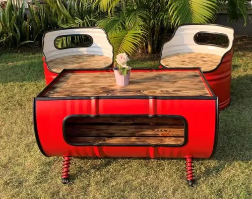 Square-Shaped Wood Drum Coffee Table