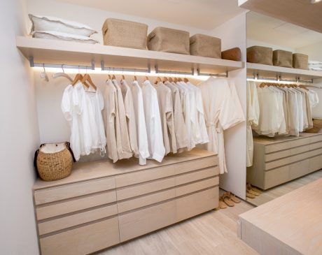 Modern,Closet,With,Row,Of,White,Shirt,Hanging,In,Wardrobe