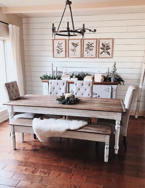 White And Wooden Farmhouse Dining Set