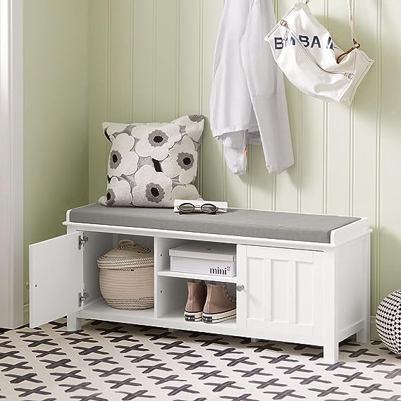 White Storage Bench with 2 Doors